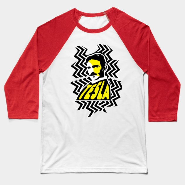 Nikola Tesla Stripes Baseball T-Shirt by fuseleven